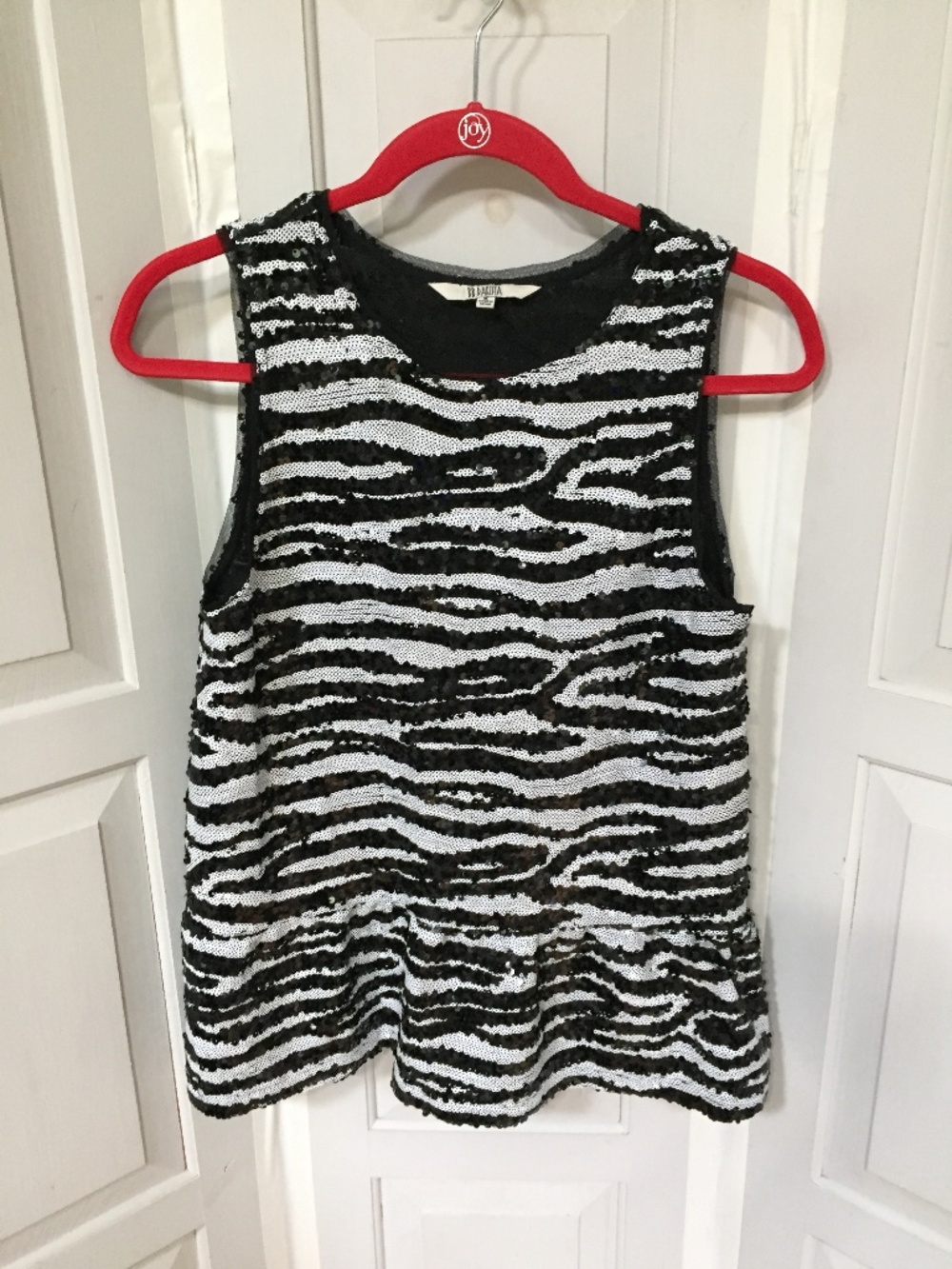 BB Dakota Black and White Sequin Zebra Tank Top